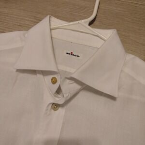 Men's Kiton Solid White Button Up Cotton Dress Shirt 17/43 Luxury Italy